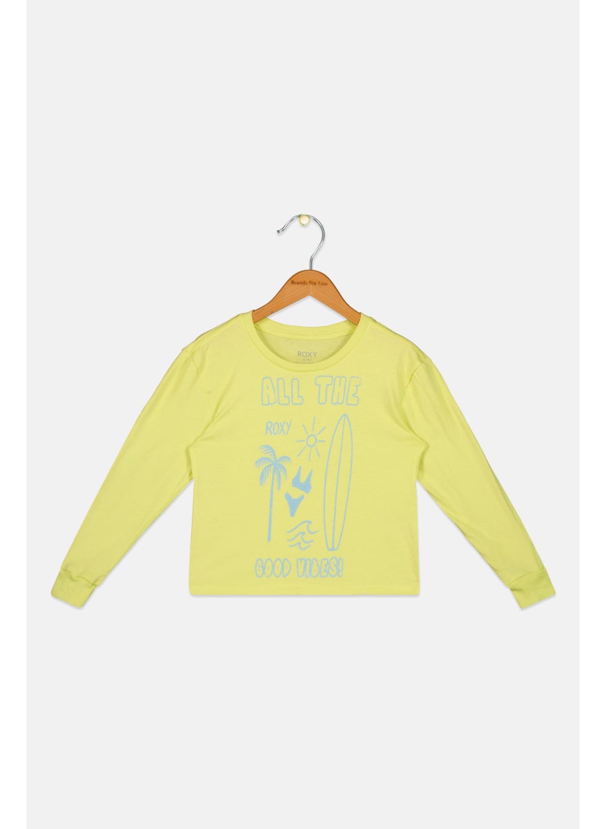 Roxy - Kids Girl Graphic Printed Long Sleeve Top, Lime - Image 1
