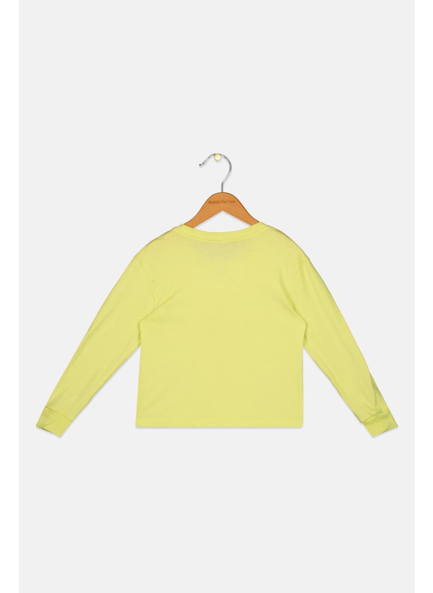 Roxy - Kids Girl Graphic Printed Long Sleeve Top, Lime - Image 1