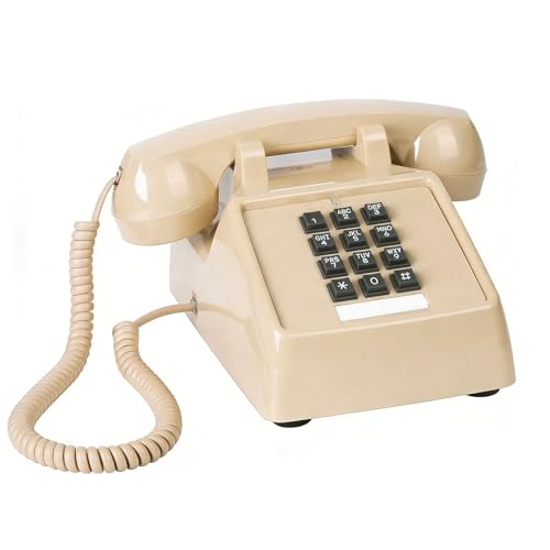 Sangyn Classic Vintage Cord Phones for Landline Old Telephone with Mechanical Ringer Volume Control Retro Analog Desk Phone for Home House School, Beige - Image 1