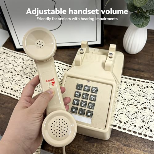 Sangyn Classic Vintage Cord Phones for Landline Old Telephone with Mechanical Ringer Volume Control Retro Analog Desk Phone for Home House School, Beige - Image 4