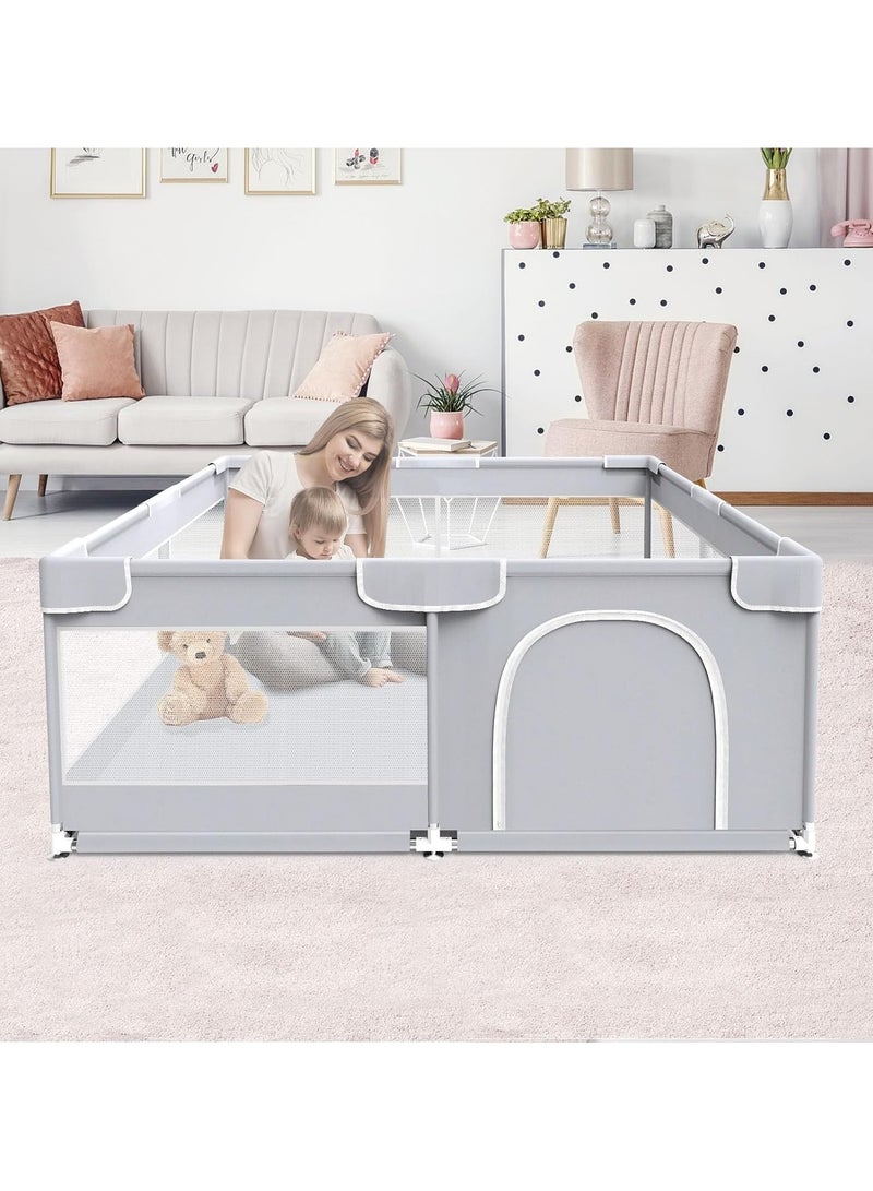  CityRiya-Long روضة للأطفال للأطفال الصغار ، ساحة لعب كبيرة للأطفال والرضع 127 * 127 سم ، مركز نشاط آمن للأطفال في الداخل والخارج ، سياج للأطفال مع شبكة تهوية ناعمة و 8 قاعدة - Image 1