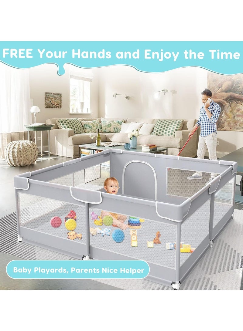  CityRiya-Long روضة للأطفال للأطفال الصغار ، ساحة لعب كبيرة للأطفال والرضع 127 * 127 سم ، مركز نشاط آمن للأطفال في الداخل والخارج ، سياج للأطفال مع شبكة تهوية ناعمة و 8 قاعدة - Image 2