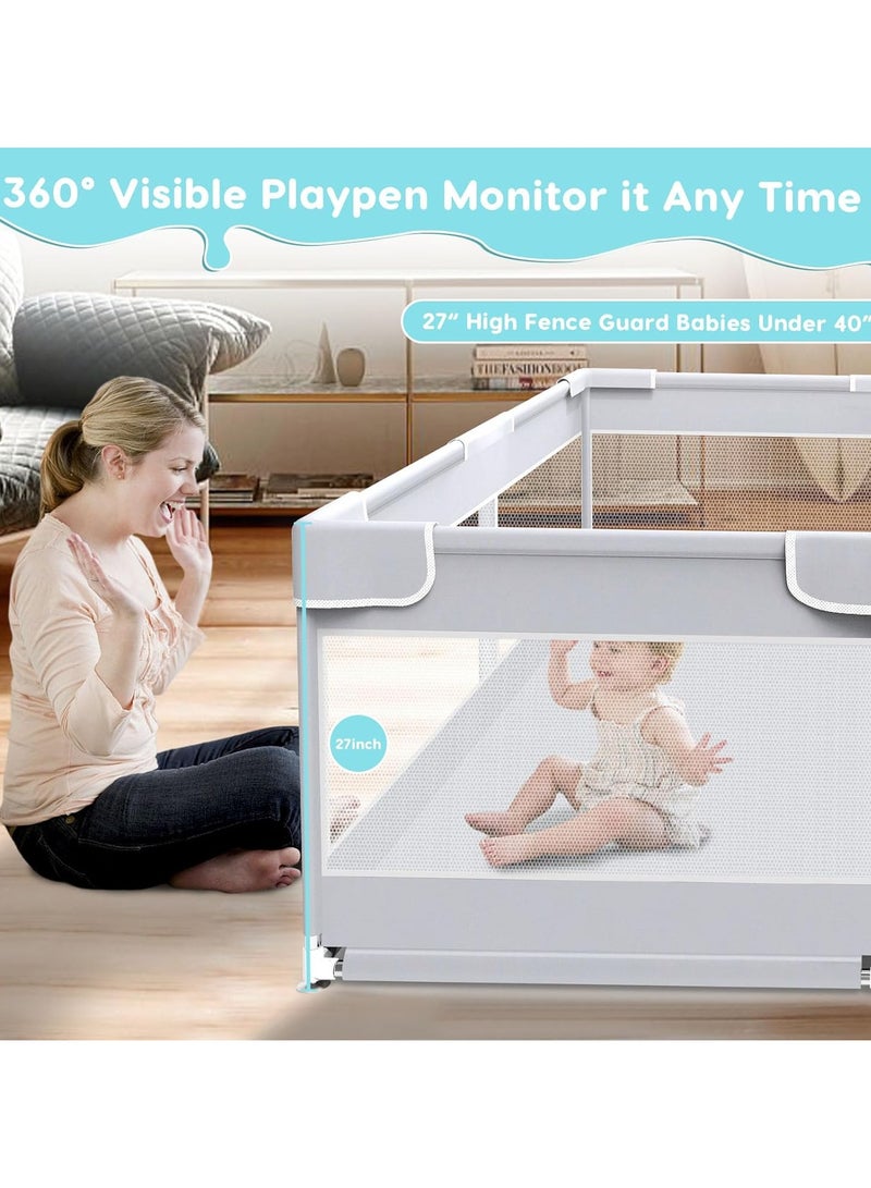  CityRiya-Long روضة للأطفال للأطفال الصغار ، ساحة لعب كبيرة للأطفال والرضع 127 * 127 سم ، مركز نشاط آمن للأطفال في الداخل والخارج ، سياج للأطفال مع شبكة تهوية ناعمة و 8 قاعدة - Image 3