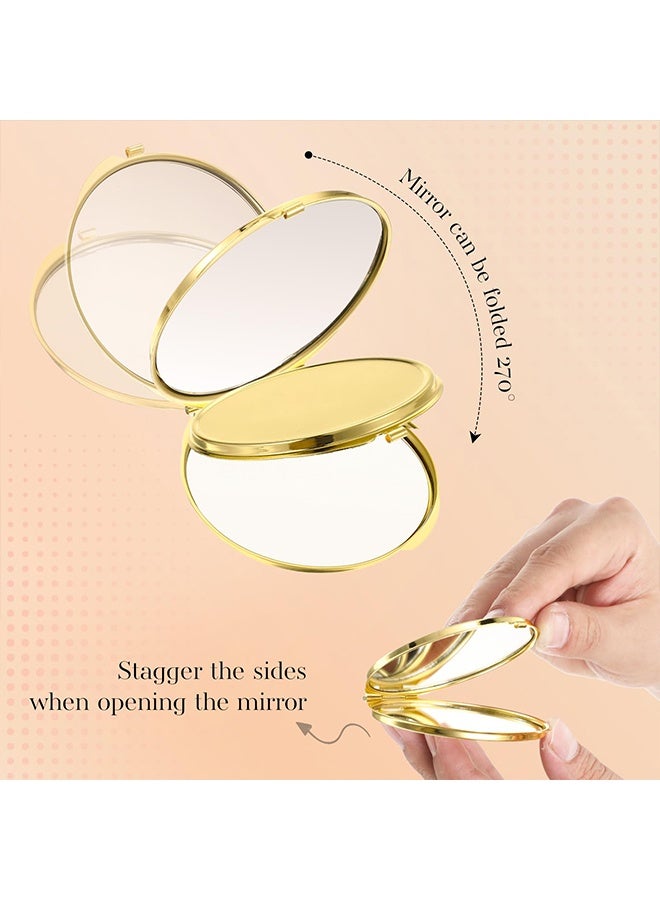 Compact Mirror for Purse, Portable Folding Compact Mirror, Double-Sided 1X/2X Magnifying, Metal Round Shell, Mini Travel Makeup Mirror for Women Bridesmaid Gifts (Gold) - Image 2