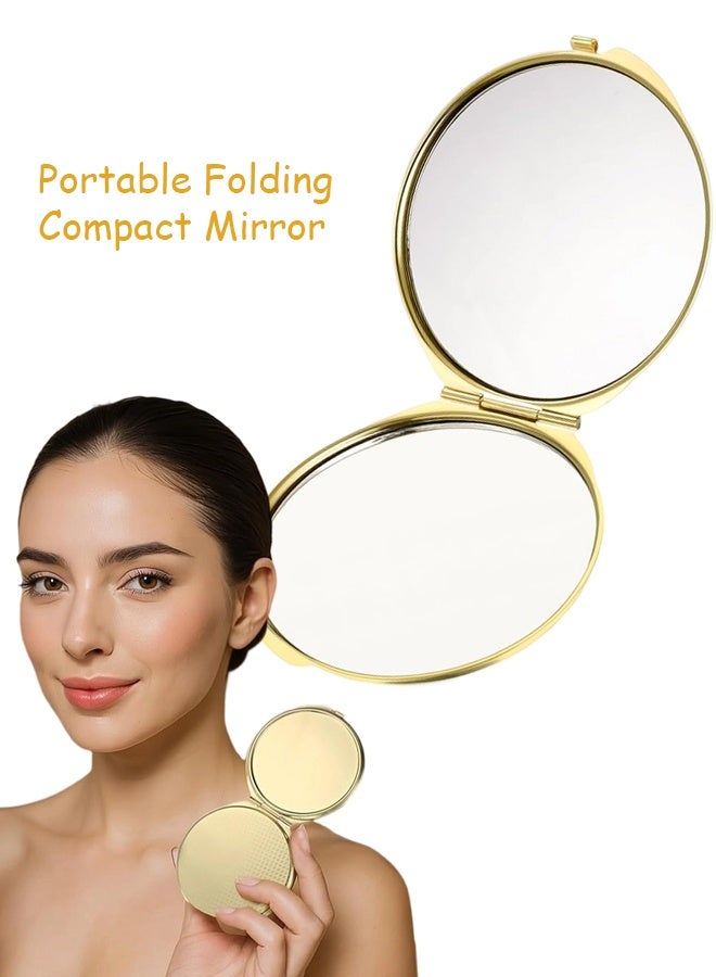 Compact Mirror for Purse, Portable Folding Compact Mirror, Double-Sided 1X/2X Magnifying, Metal Round Shell, Mini Travel Makeup Mirror for Women Bridesmaid Gifts (Gold) - Image 1