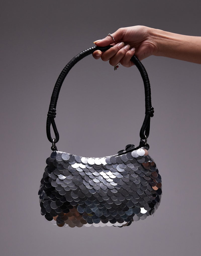 Topshop Sonia sequin shoulder bag in black  BLACK - Image 1
