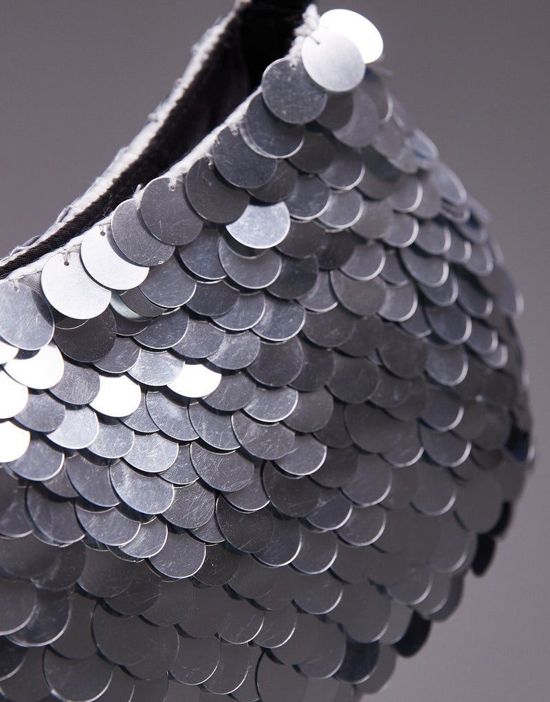 Topshop Sonia sequin shoulder bag in black  BLACK - Image 2