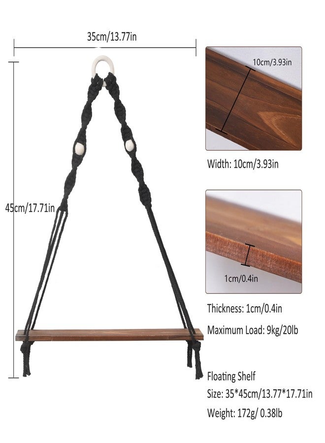 Artilady Macrame Black Floating Shelf - Boho Wooden Wall Shelves Hanging Decor, Rustic Hanging Storage Rack Hand Woven Plant Shelf Decor for Bedroom Living Room Nursery Dorm Room - Image 4