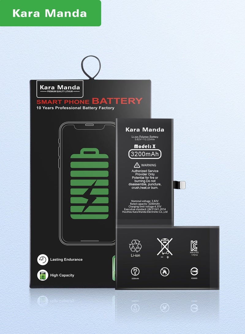 Kara Manda Upgraded high-capacity 3200mah iPhone X battery, 0-cycle brand new battery with long-lasting performance and better battery life - Image 1