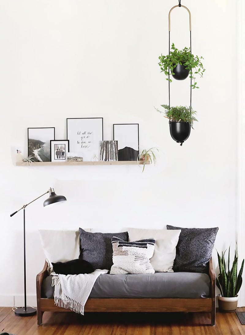ABETREE Modern Metal Hanging Planter for Indoor Outdoor Plants with Hook 2 Tier Boho Wall and Ceiling Flower Pots Baskets Holder Home Office Decor(Black) - Image 4