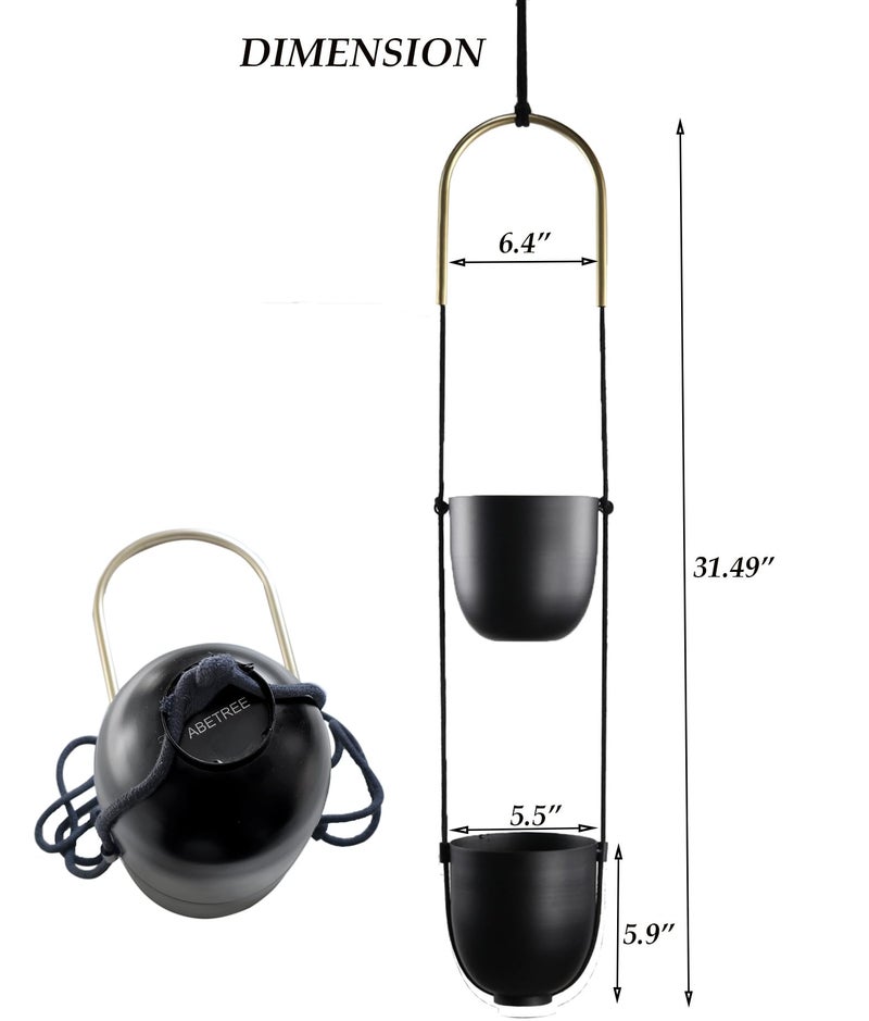 ABETREE Modern Metal Hanging Planter for Indoor Outdoor Plants with Hook 2 Tier Boho Wall and Ceiling Flower Pots Baskets Holder Home Office Decor(Black) - Image 2