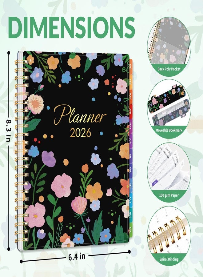 GNL 2026 Planner, Weekly and Monthly Planner January - December 2026, 6.4" x 8.3" Monthly Agenda Planner with Waterproof Flexible Cover, Spiral Binding Notebook with Tab, Pockets, Bookmark, Flower - Image 4