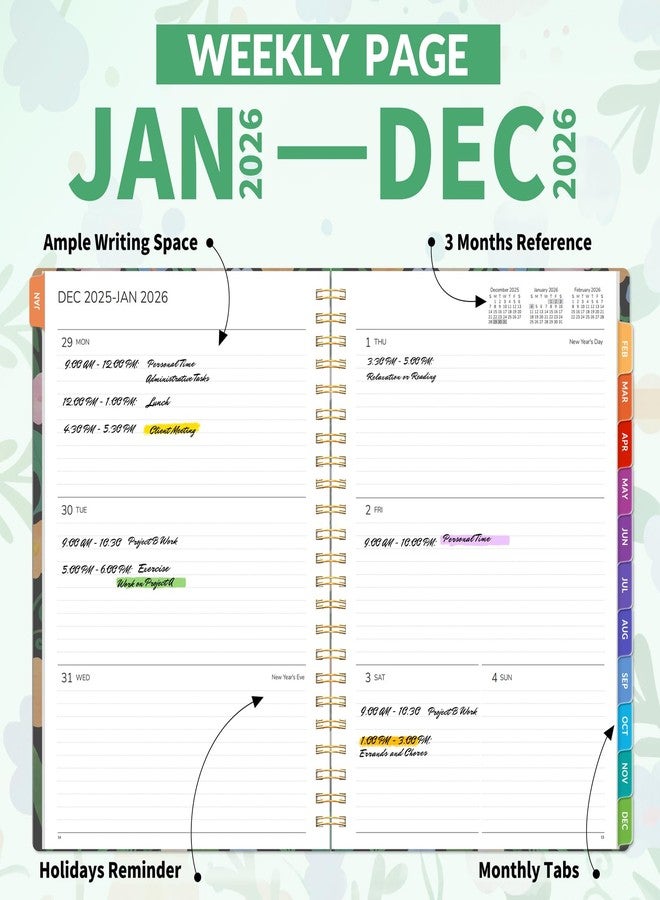 GNL 2026 Planner, Weekly and Monthly Planner January - December 2026, 6.4" x 8.3" Monthly Agenda Planner with Waterproof Flexible Cover, Spiral Binding Notebook with Tab, Pockets, Bookmark, Flower - Image 2