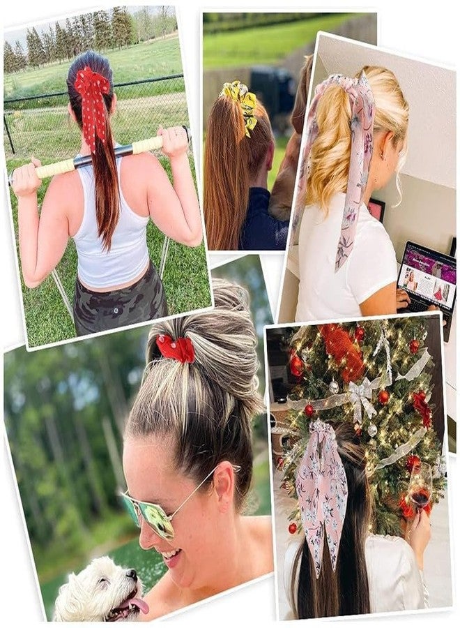 Shivashay 6 Pcs Satin Silk Scarf Scrunchies with Tail for Women and Girls | Long Ribbon Hair Ties | Bow Ponytail Holders | Detachable Scarf Hair Bands for Bun, Party and Daily Styling - Image 5