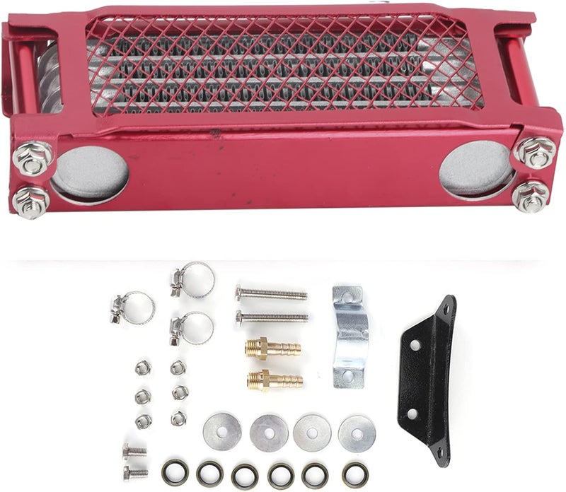 Motorcycle Oil Cooler Radiator, Aluminium Alloy Cooling System for 100 250CC Off Road Vehicles, Universal Red Oil Cooler with Installation Accessories, High Efficiency Engine - Image 1
