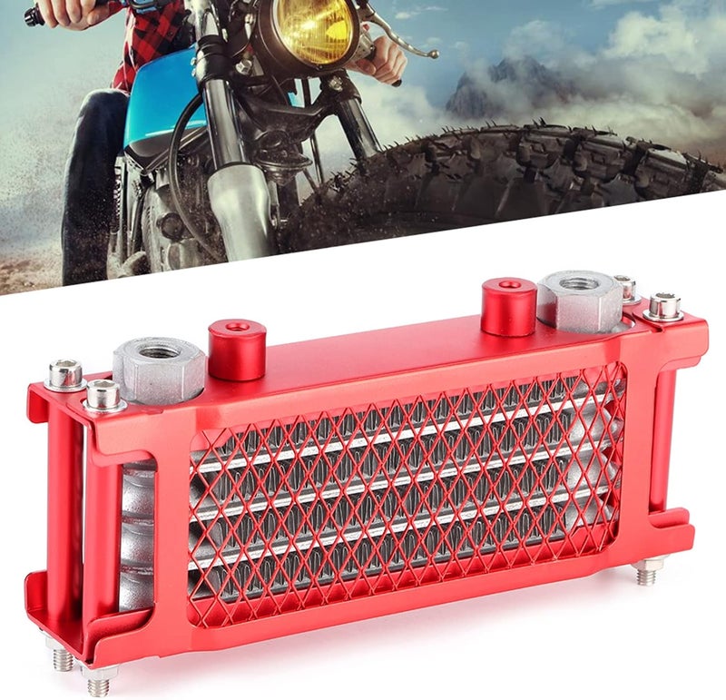 Motorcycle Oil Cooler Radiator, Aluminium Alloy Cooling System for 100 250CC Off Road Vehicles, Universal Red Oil Cooler with Installation Accessories, High Efficiency Engine - Image 4