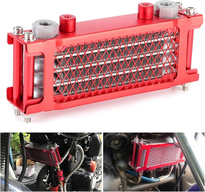 Motorcycle Oil Cooler Radiator, Aluminium Alloy Cooling System for 100 250CC Off Road Vehicles, Universal Red Oil Cooler with Installation Accessories, High Efficiency Engine - Image 2