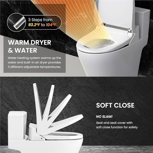 VOVO VB-4000SE Elongated Bidet Toilet Seat, Warm Water, LED Light, Heated Seat, White, Deodorizer, Dryer, Stainless Steel Nozzle, Made in Korea, 3 Year Warranty - Image 4