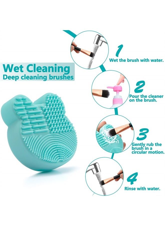 TailaiMei 2 Pack Makeup Brush Cleaning Mat with Color Removal Sponge, 2 in 1 Design Silicone Cleaner Pad for Dry Brush Color Switch and Wet Cleaning (Blue&Green) - Image 3