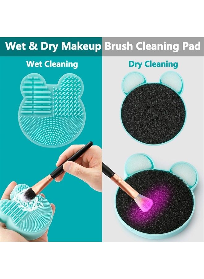 TailaiMei 2 Pack Makeup Brush Cleaning Mat with Color Removal Sponge, 2 in 1 Design Silicone Cleaner Pad for Dry Brush Color Switch and Wet Cleaning (Blue&Green) - Image 2