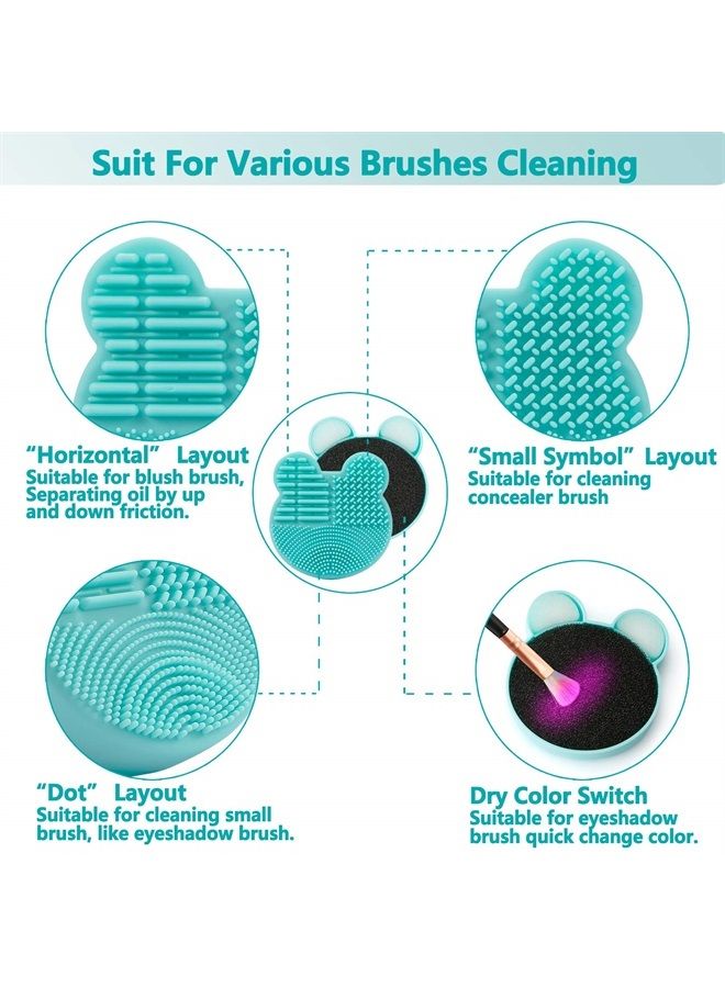 TailaiMei 2 Pack Makeup Brush Cleaning Mat with Color Removal Sponge, 2 in 1 Design Silicone Cleaner Pad for Dry Brush Color Switch and Wet Cleaning (Blue&Green) - Image 5