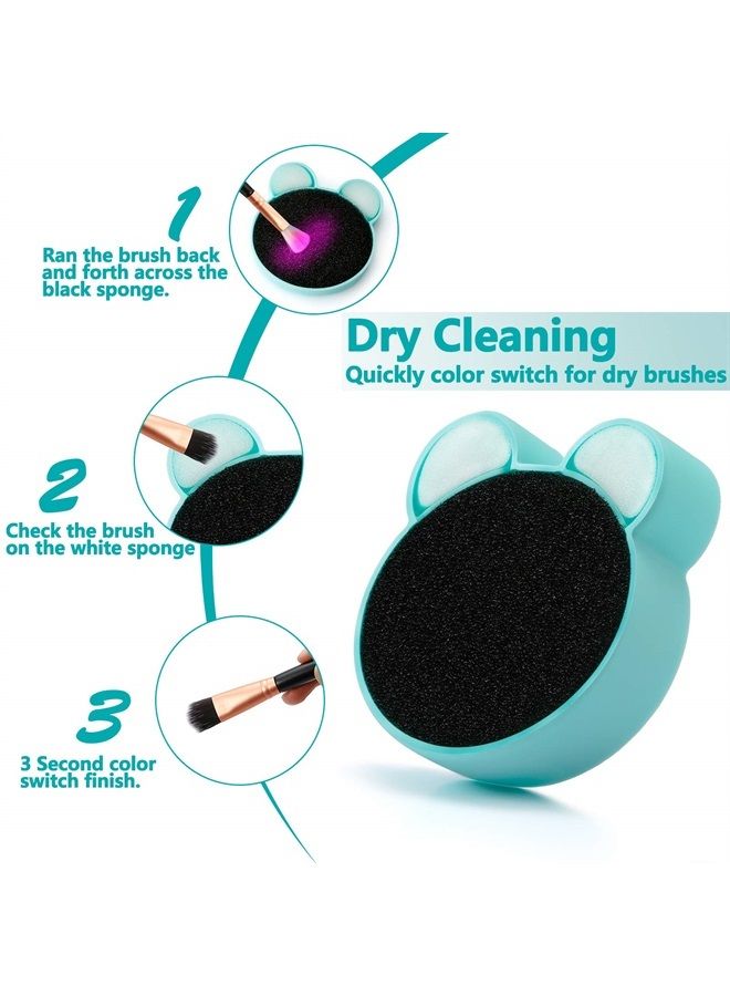 TailaiMei 2 Pack Makeup Brush Cleaning Mat with Color Removal Sponge, 2 in 1 Design Silicone Cleaner Pad for Dry Brush Color Switch and Wet Cleaning (Blue&Green) - Image 4
