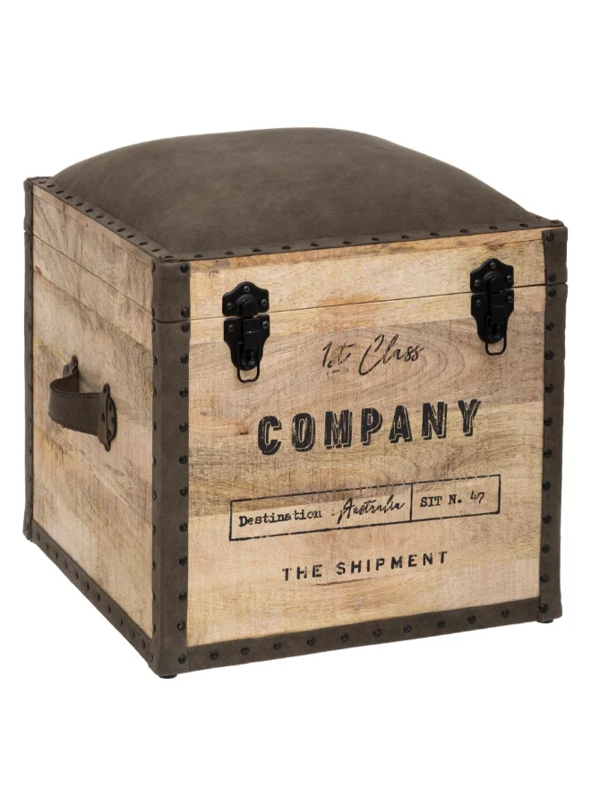 Atmosphera Colonial Retro-Style Pouf Trunk Natural and Taupe 52 x 45 x 45 cm 166500