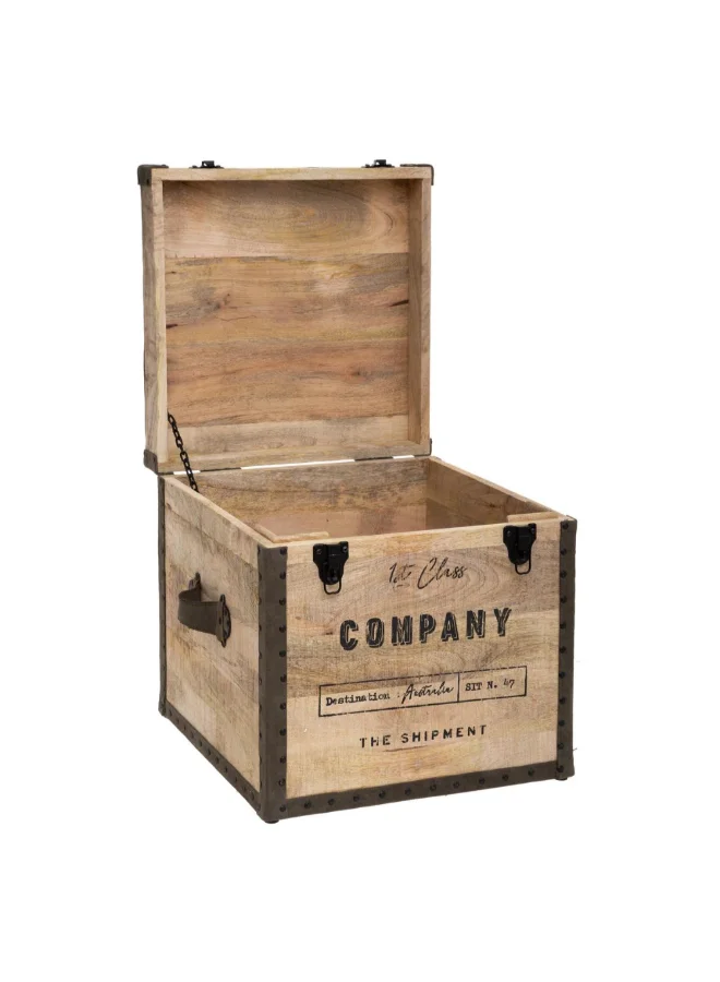 Atmosphera Colonial Retro-Style Pouf Trunk Natural and Taupe 52 x 45 x 45 cm 166500