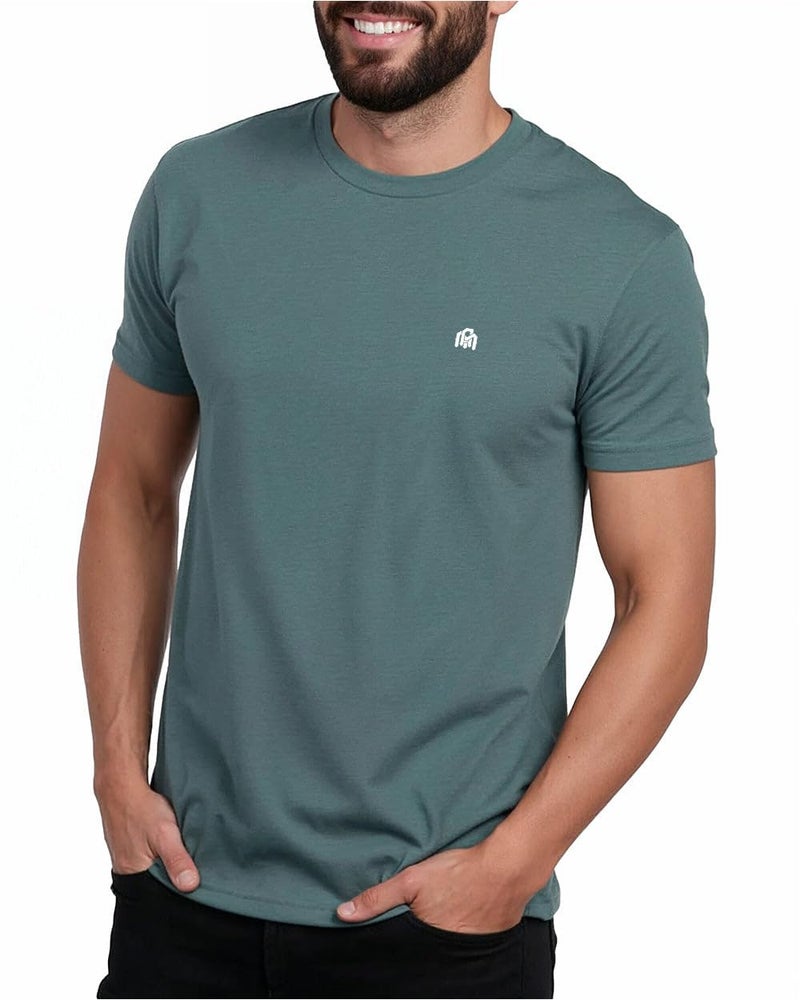 INTO THE AM Men's Logo Basic Tees - Fitted Essential Crewneck Blank T-Shirts Casual Gym Classic Short Sleeve True Fit Fashion Undershirts Tshirts for Guys (Indigo, X-Large)