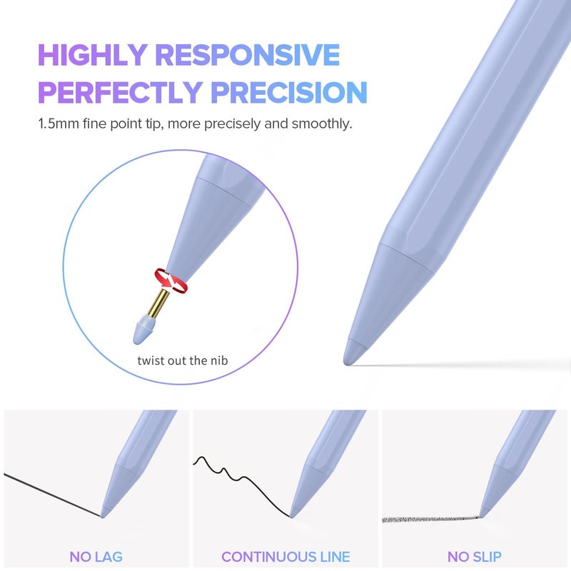 JAMJAKE قلم ستايلس لجهاز آيباد الجيل 11 و10 - قلم نشط سريع الشحن 2X متوافق مع آيباد برو 11"/12.9"/M4، آيباد إير 3/4/5/M2/M3، آيباد 6-11، آيباد ميني 5/6 جيل - بنفسجي - Image 4