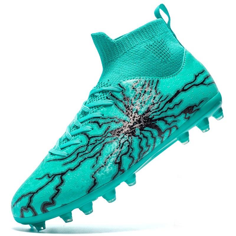 HRJR Kids Soccer Cleats Boys Girls Training Football Cleats Youth Hightop Soccer Shoes for LittleBig Professional Athletic Outdoor Football Shoes Blue 55 Big Kid - Image 2