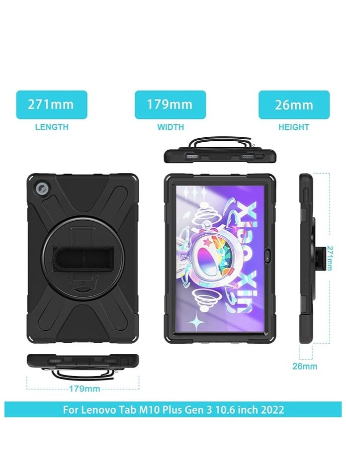 General Case for Lenovo Tab M10 Plus 10.6" 3rd Gen 2022 (Model: TB125FU/TB128FU/TB128XU), Portable Shockproof Hybrid Cover, Hook-and-Loop Swivel Handle  - Image 4