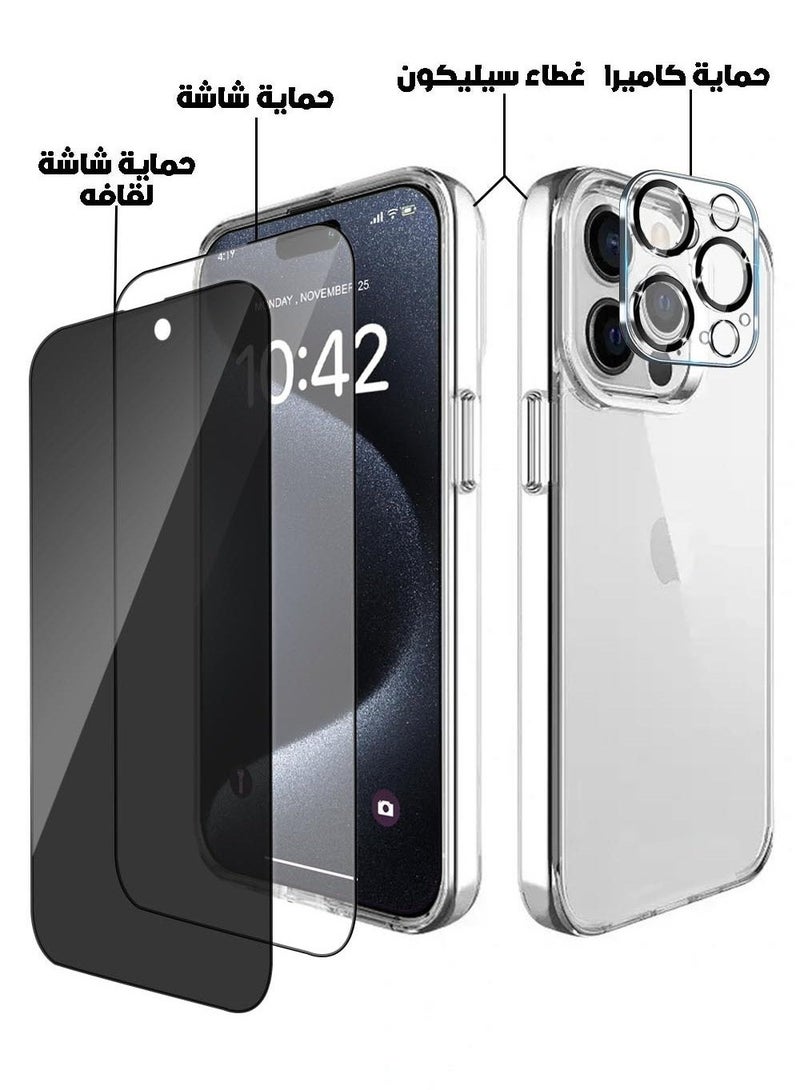 4 in 1 Package For iPhone 16 Pro Max - Screen Protector, Privacy Screen Protector , Camera Lens Protector and Case Cover - Image 1
