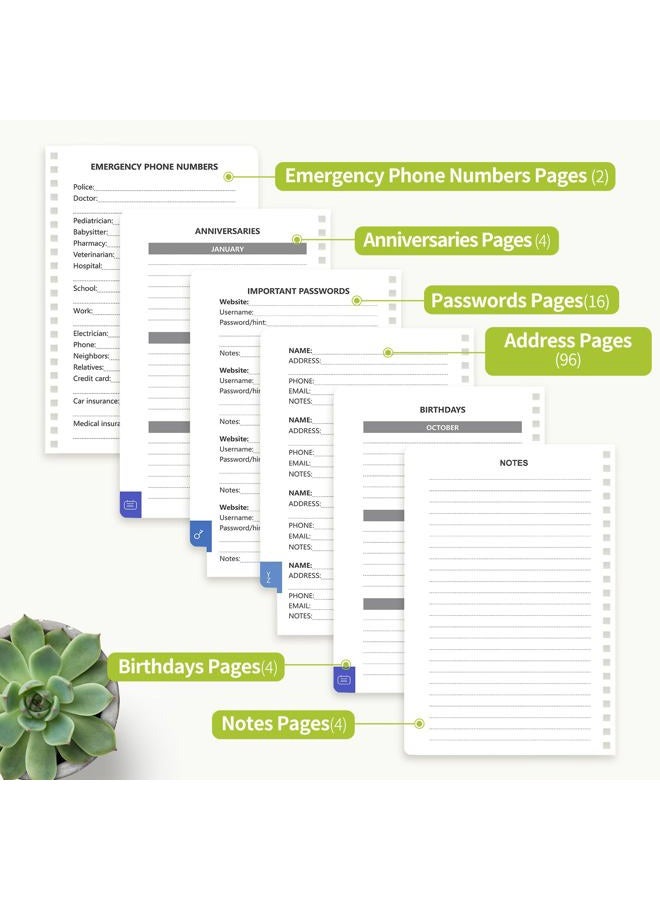Blugool Address Book with Alphabetical Tabs-Address and Password Book for Seniors - Hardcover Spiral Bound Phone Book- Record Contacts,Website Login Passwords, Special Days -5.7" x 7.7", Grass Green - Image 5