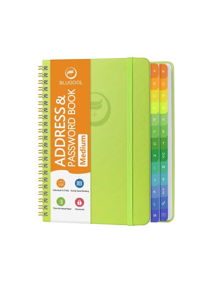 Blugool Address Book with Alphabetical Tabs-Address and Password Book for Seniors - Hardcover Spiral Bound Phone Book- Record Contacts,Website Login Passwords, Special Days -5.7" x 7.7", Grass Green - Image 1