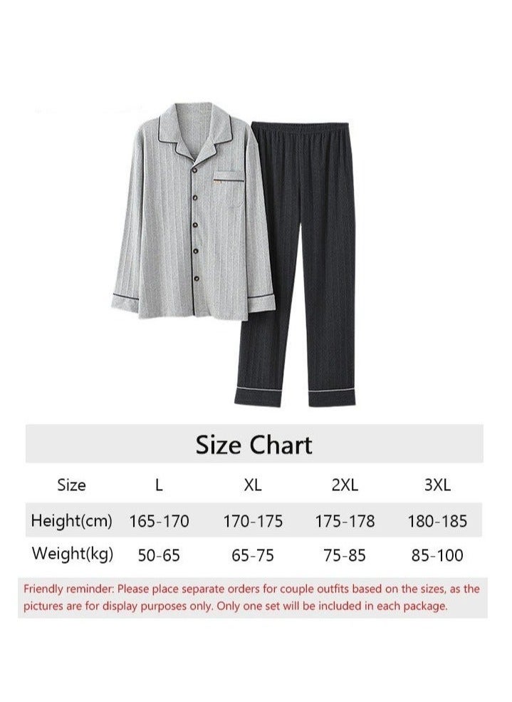 NIBEMINENT - Couple Pajamas Set Long Sleeves Sleepwear for Men and Women Cute Plus Size Loungewear Spring Autumn Home Clothes Gift Boyfriend Girlfriend Husband Wife - Image 1