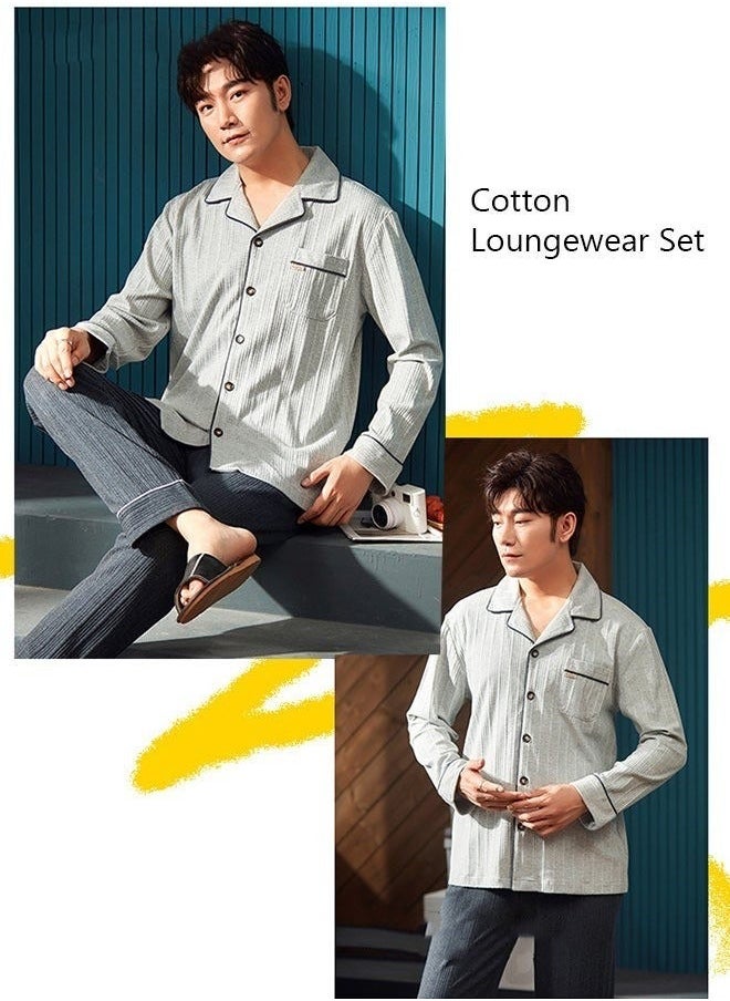 NIBEMINENT - Couple Pajamas Set Long Sleeves Sleepwear for Men and Women Cute Plus Size Loungewear Spring Autumn Home Clothes Gift Boyfriend Girlfriend Husband Wife - Image 1