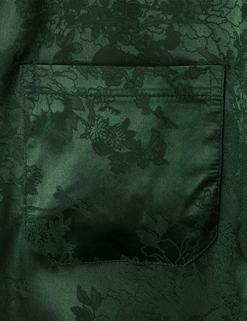 ZEROYAA Men's Shiny Luxury Silk Satin Floral Jacquard Short Sleeve Button Down Shirt for Party Prom ZZCL78-Emerald Green Large - Image 4