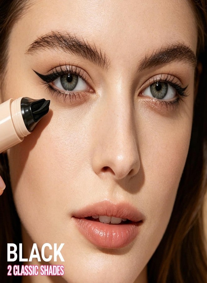 Erinde Winged Eyeliner Stamp Pen, Dual-Ended Eyeliner Stamp Wingliner, L/R Symmetry Cat Eye Makeup Tool, Quick-Dry, Long-Lasting, Smudge-Proof Rotating Eye Liner Stamp for Beginners, Black - Image 2