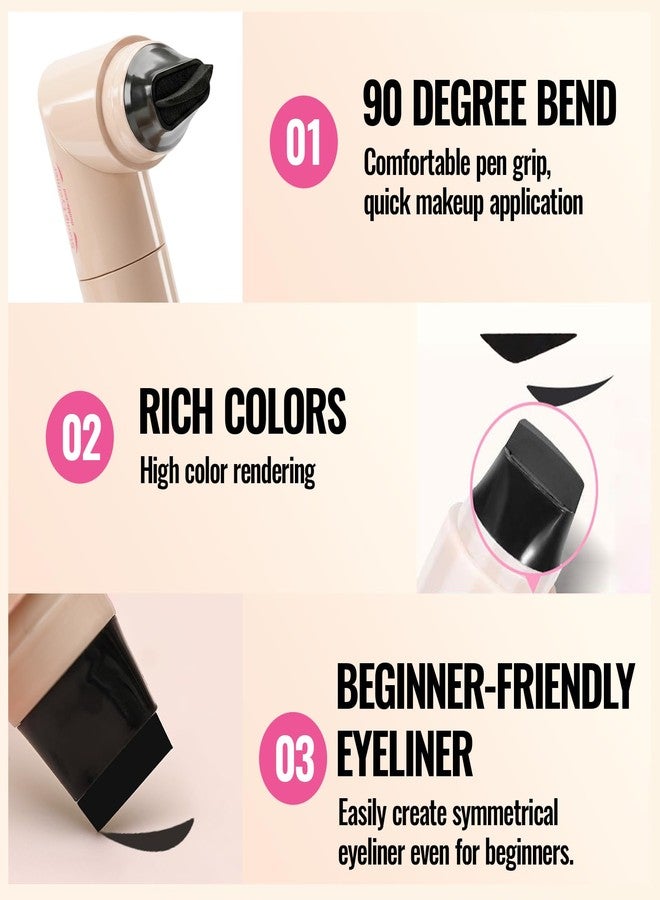 Erinde Winged Eyeliner Stamp Pen, Dual-Ended Eyeliner Stamp Wingliner, L/R Symmetry Cat Eye Makeup Tool, Quick-Dry, Long-Lasting, Smudge-Proof Rotating Eye Liner Stamp for Beginners, Black - Image 4