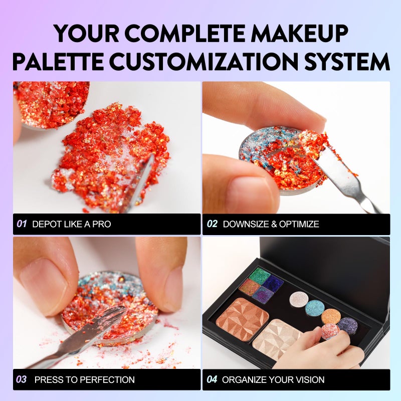 SZDYM Strong 4 Layers Empty Magnetic Palette Book Palette+1pcs Makeup Depotting Spatula+50pcs Round Metal Stickers+50pcs Square Metal Stickers - Image 5