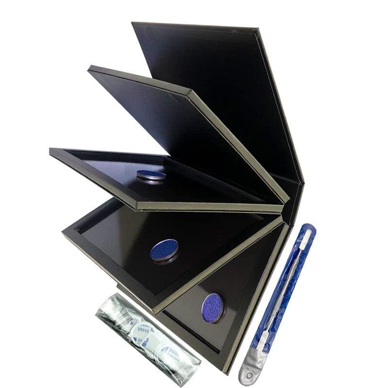 SZDYM Strong 4 Layers Empty Magnetic Palette Book Palette+1pcs Makeup Depotting Spatula+50pcs Round Metal Stickers+50pcs Square Metal Stickers - Image 1
