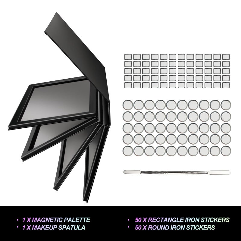 SZDYM Strong 4 Layers Empty Magnetic Palette Book Palette+1pcs Makeup Depotting Spatula+50pcs Round Metal Stickers+50pcs Square Metal Stickers - Image 3