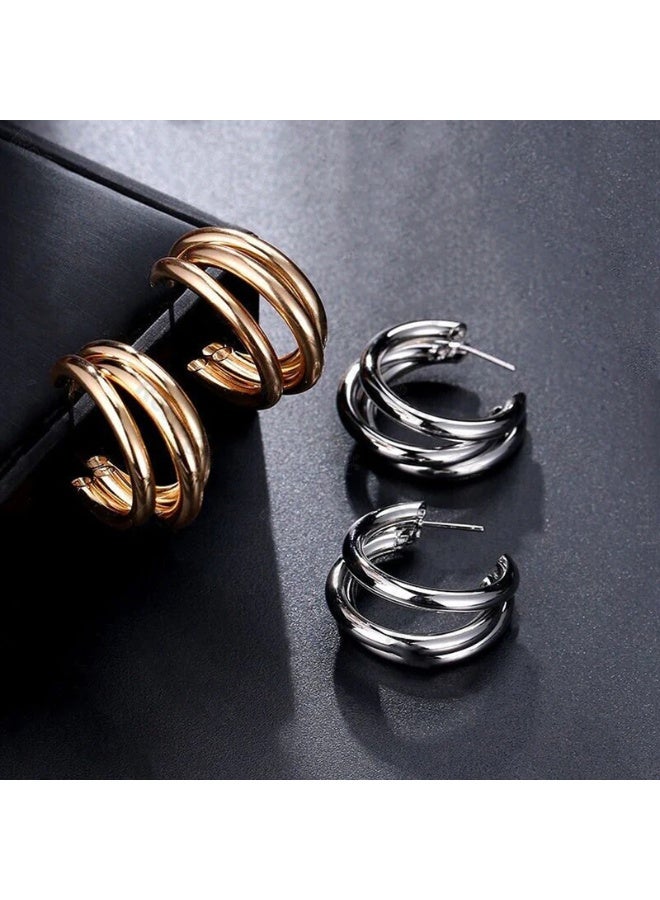 Osluxe Gold & Silver Plated Contemporary Hoop Earrings for Women – Anti-Tarnish, Waterproof (OSL109) - Image 1