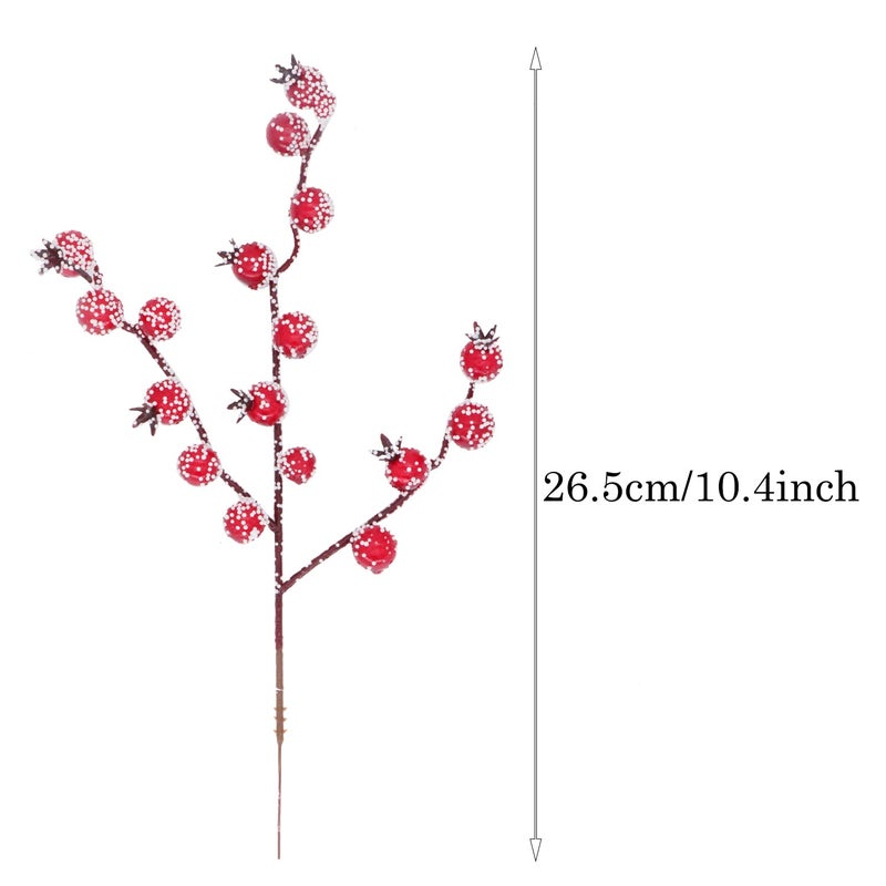 Kunjocy 12 Pack Artificial Red Berry Stems Frosted Holly Berry Picks Christmas Picks Sprays Snowy Berry Twig Branches For Xmas Tree Garland Wreath Craft Supplies Table Centerpiece Home Decorations (Red  12) - Image 3