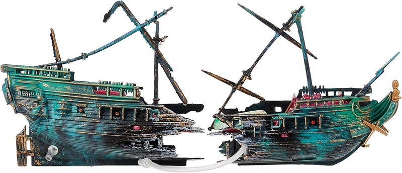 Penn Plax Penn-Plax Shipwreck Aquarium Decoration Ornament with Moving Masts and Lifeboat - Image 2