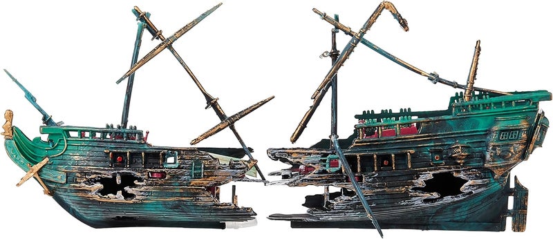Penn Plax Penn-Plax Shipwreck Aquarium Decoration Ornament with Moving Masts and Lifeboat - Image 1