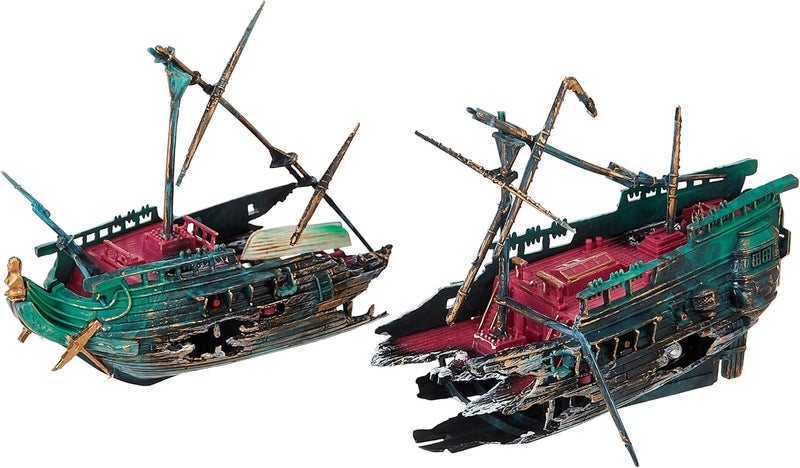 Penn Plax Penn-Plax Shipwreck Aquarium Decoration Ornament with Moving Masts and Lifeboat - Image 3