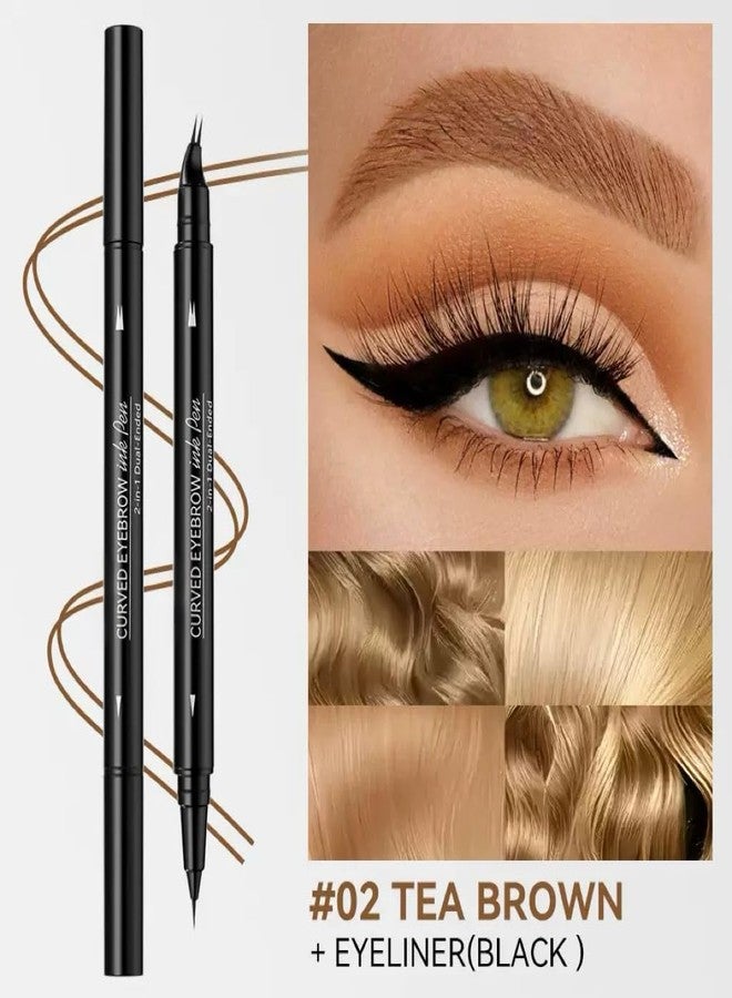 UOCK Eyebrow pencil, 2-in-1 dual-ended liquid eyebrow pencil, eyeliner, for naturally hair-like brows, waterproof eyebrow makeup. (02#TEA BROWN) - Image 2
