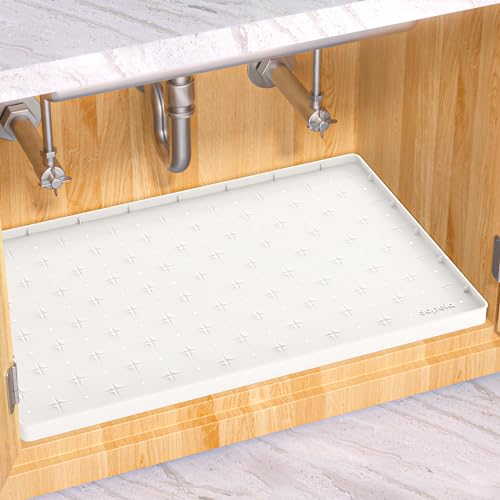 Sdpeia Under Sink Mat 22"×14" Waterproof Silicone Cabinet Liner & Sink Protector for Kitchen & Bathroom, Multi-Purpose Organizers Tray for Pets, Laundry, Cat Litter Mat, White - Image 1